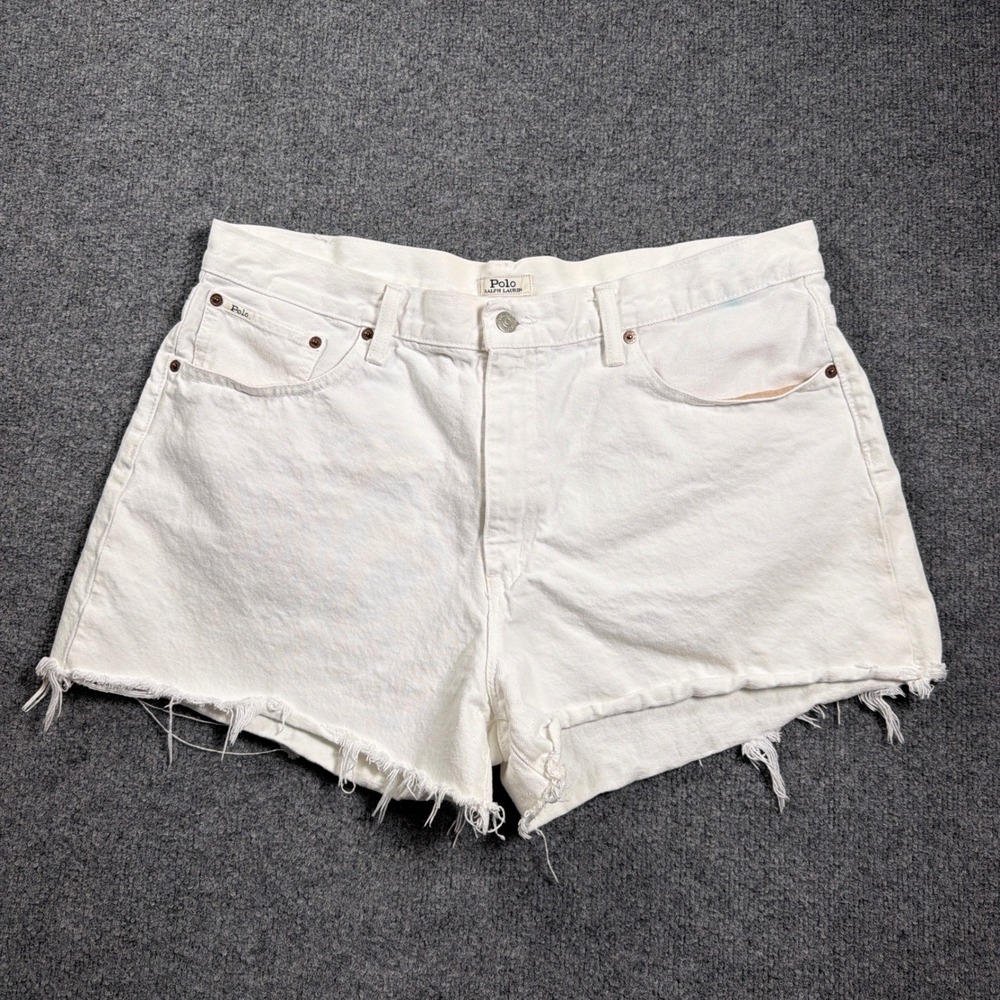 Polo Ralph Lauren Crosby Relaxed Shorts 3" Women 33 White Denim Frayed Hem